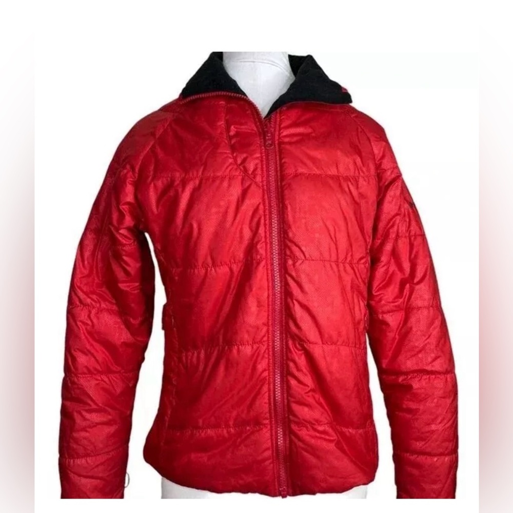 Columbia Interchange Omni Shield Red Puffer Jacket Black Collar Womens Small
